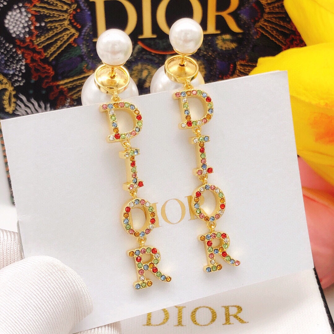 Dior Color Crystal Script 18K Gold Earrings