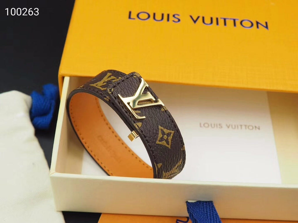 Louis Vuitton Leather 18K Gold Bracelet