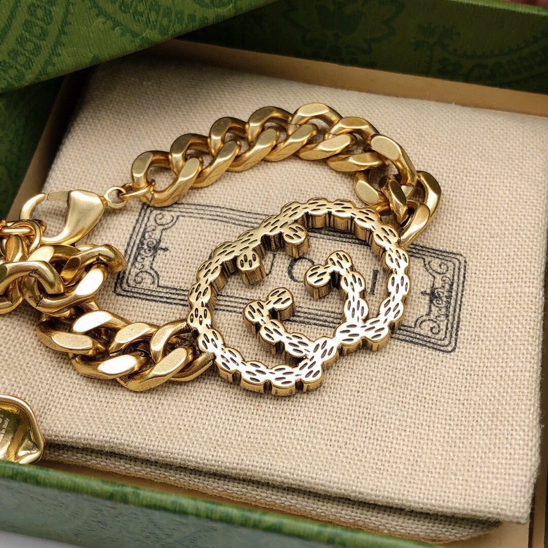 Gucci Double Interlocking Gucci Diamond Chain 18K Gold Bracelet