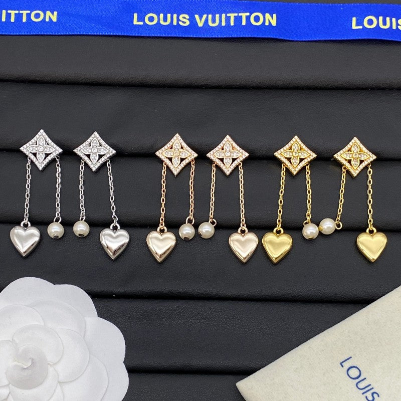 Louis Vuitton Pearl Diamond Drop 18K Gold Earrings