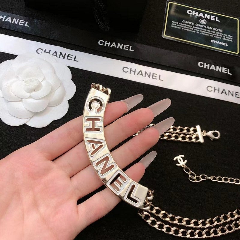 Chanel White Logo Choker 18K Gold Necklace