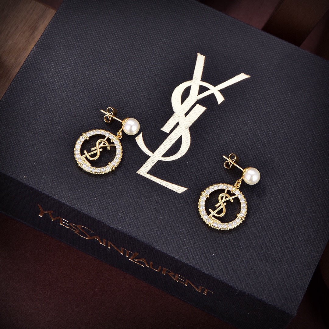 YSL Circle Diamonds 18K Gold Earrings