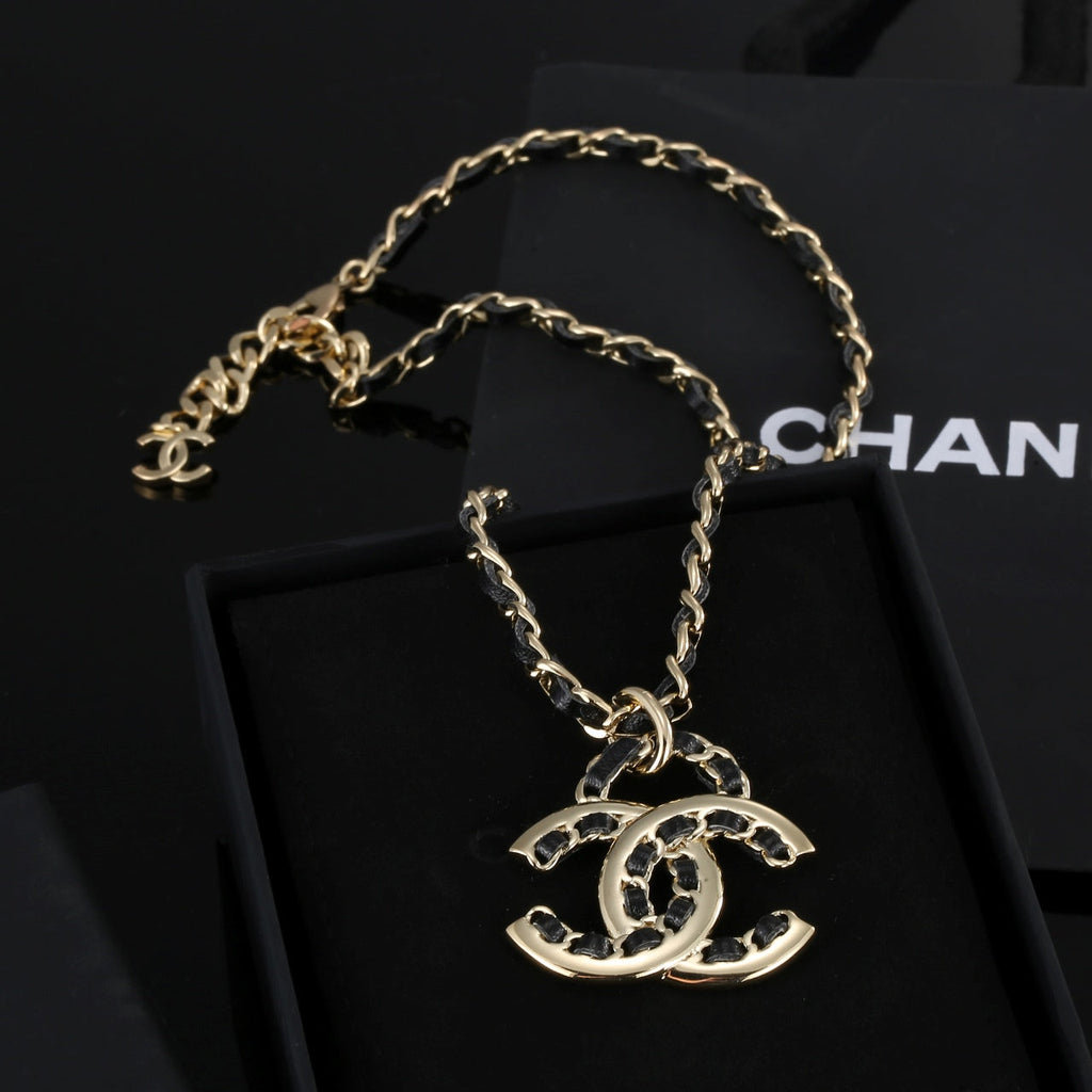 Chanel Strass Leather 18K Gold Necklace