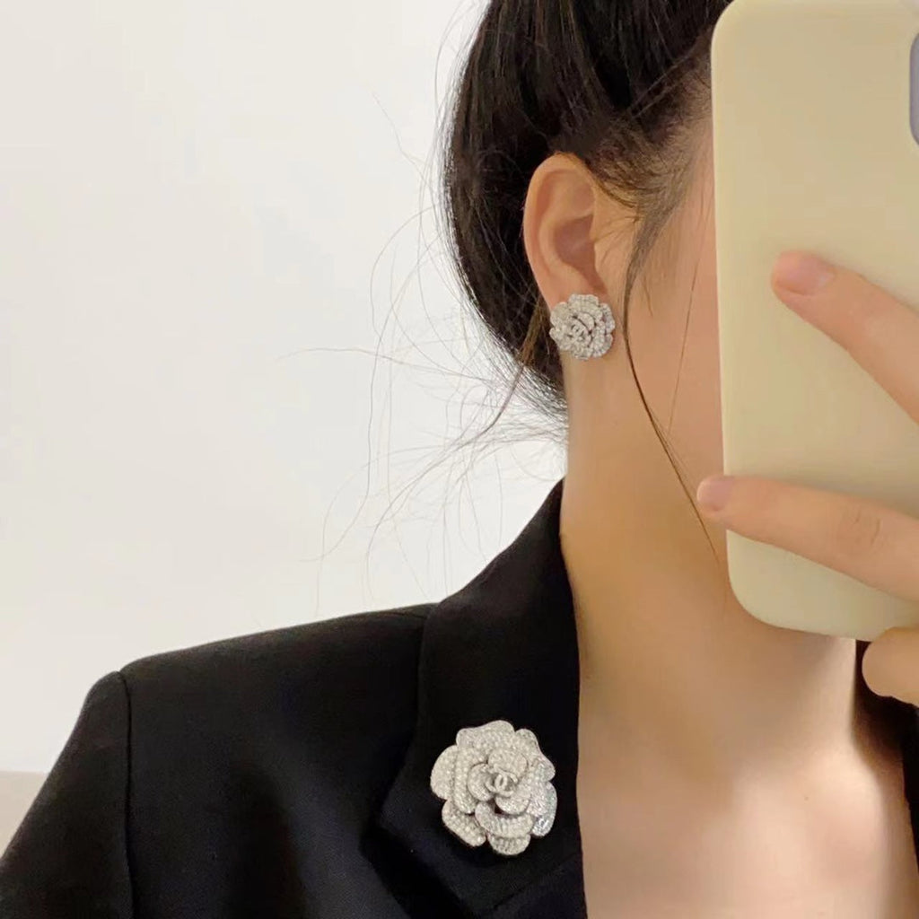 Chanel Camellia Diamond 18K Gold Earrings