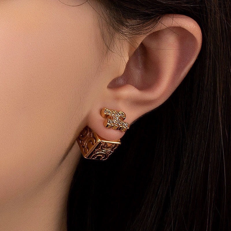 Celine Dice Pendant 18K Gold Earrings