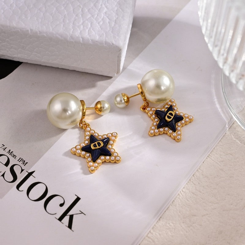 Dior Tribales Star Pearl 18K Gold Earrings