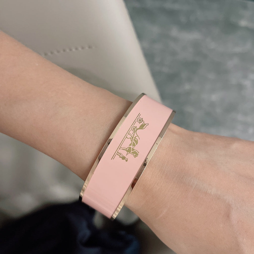 Hermes Enamel Cal ̈ ̈che Wide Bangle 18K Gold Bracelet
