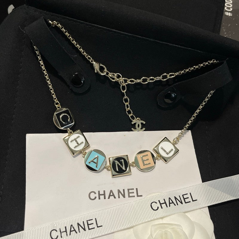Chanel Color Logo Choker 18K Gold Necklace