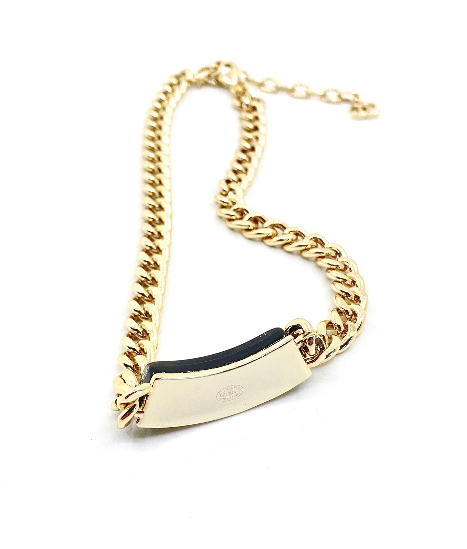 Chanel Black Logo Chain 18K Gold Necklace