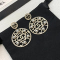 Chanel Circle Pearl Pendant 18K Gold Earrings