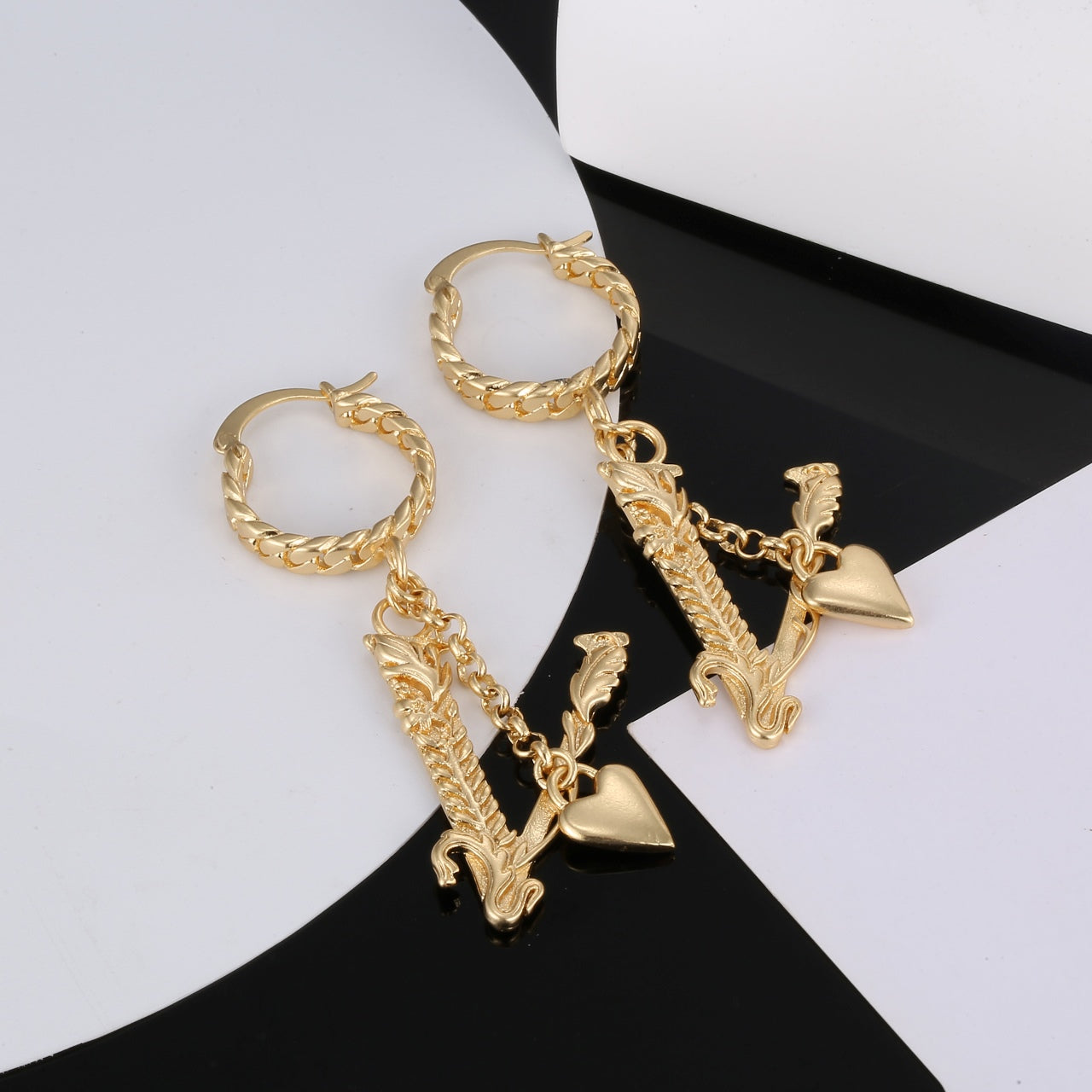 Heart Long 18K Gold Earrings