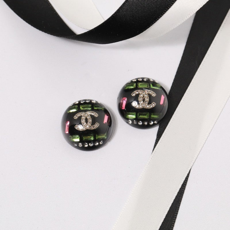 Chanel Black Round 18K Gold Earrings