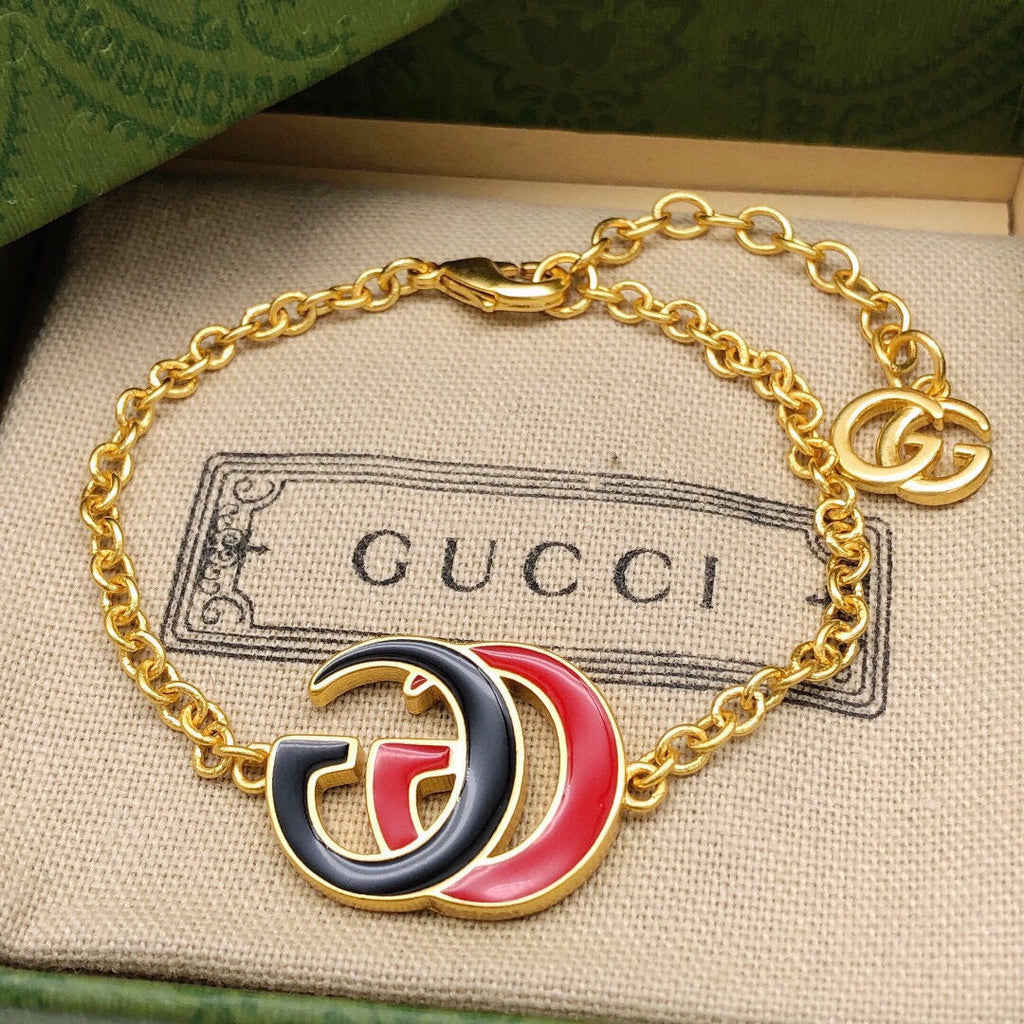 Gucci Double Pink & Black Logo 18K Gold Bracelet