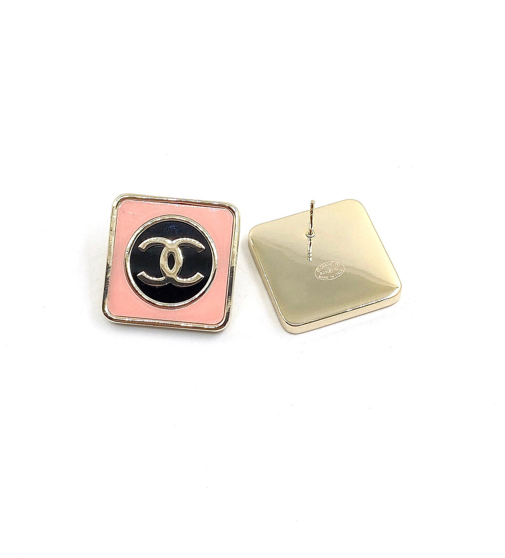 Chanel Square Pink 18K Gold Earrings