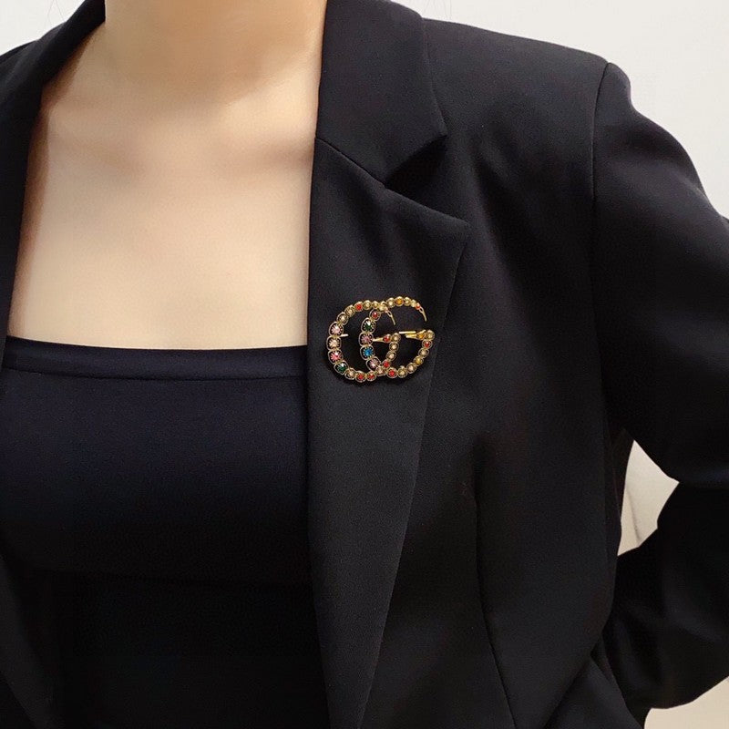 Gucci Double Color Crystal 18K Gold Brooch