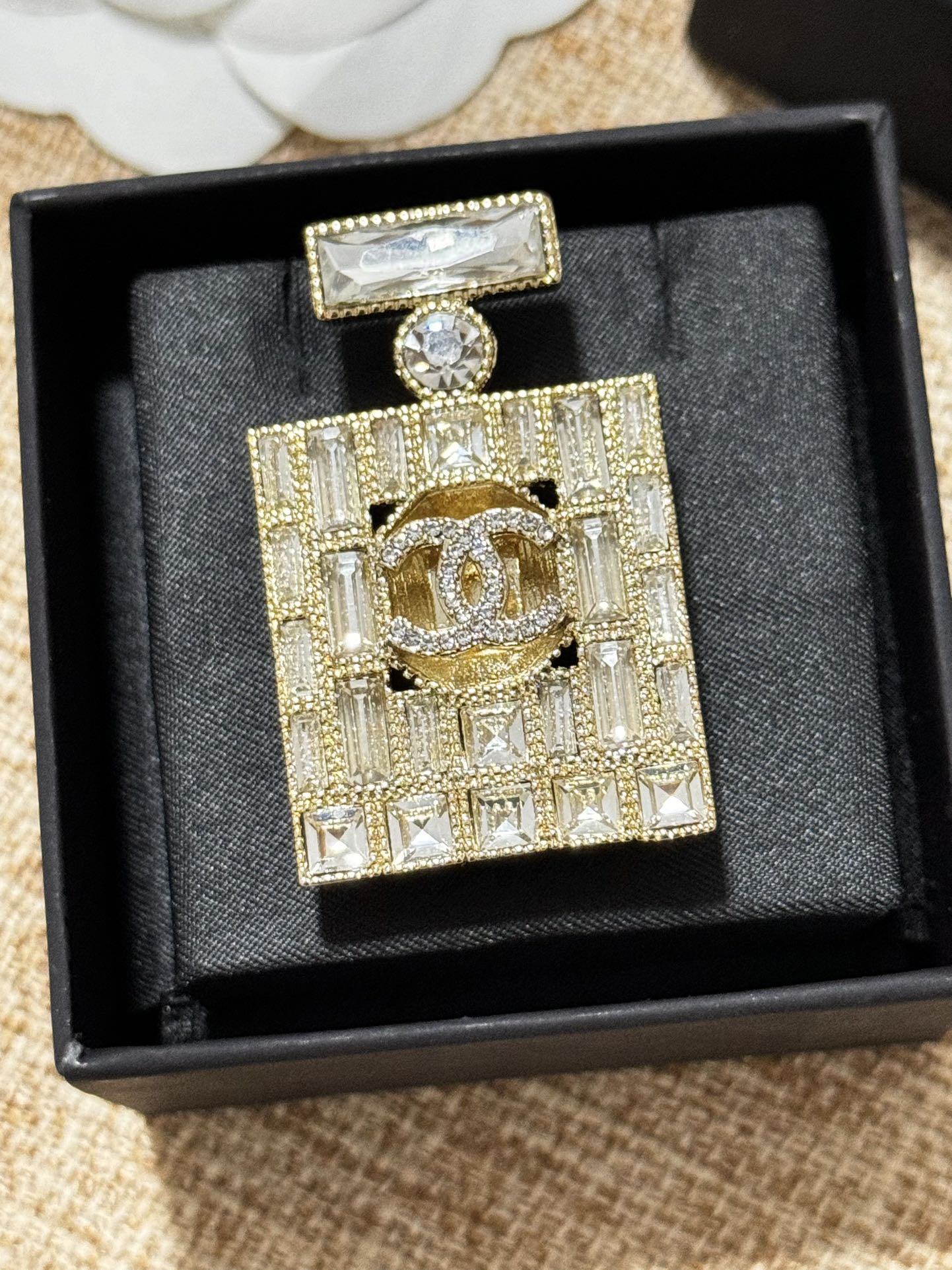 Chanel Perfume Bottle Crystals 18K Gold Brooch