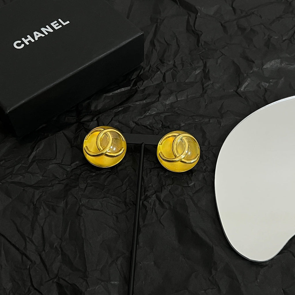 Chanel Vintage Yellow Crystal 18K Gold Earrings