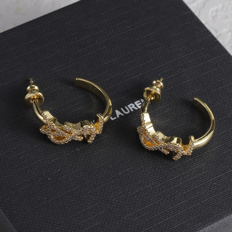 YSL Gold Diamond Circle 18K Gold Earrings