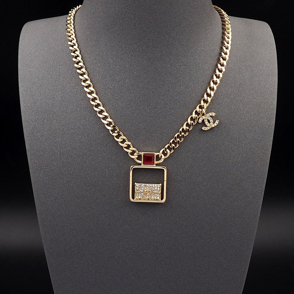Chanel Red Bag Pendant 18K Gold Necklace