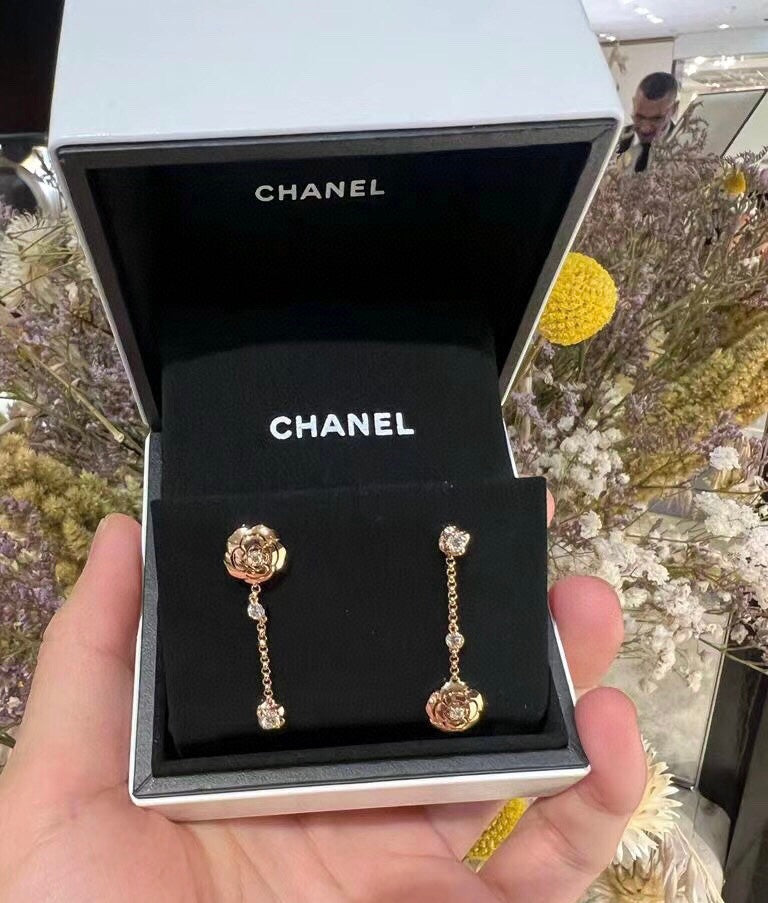 Chanel Camellia 18K Gold Earrings