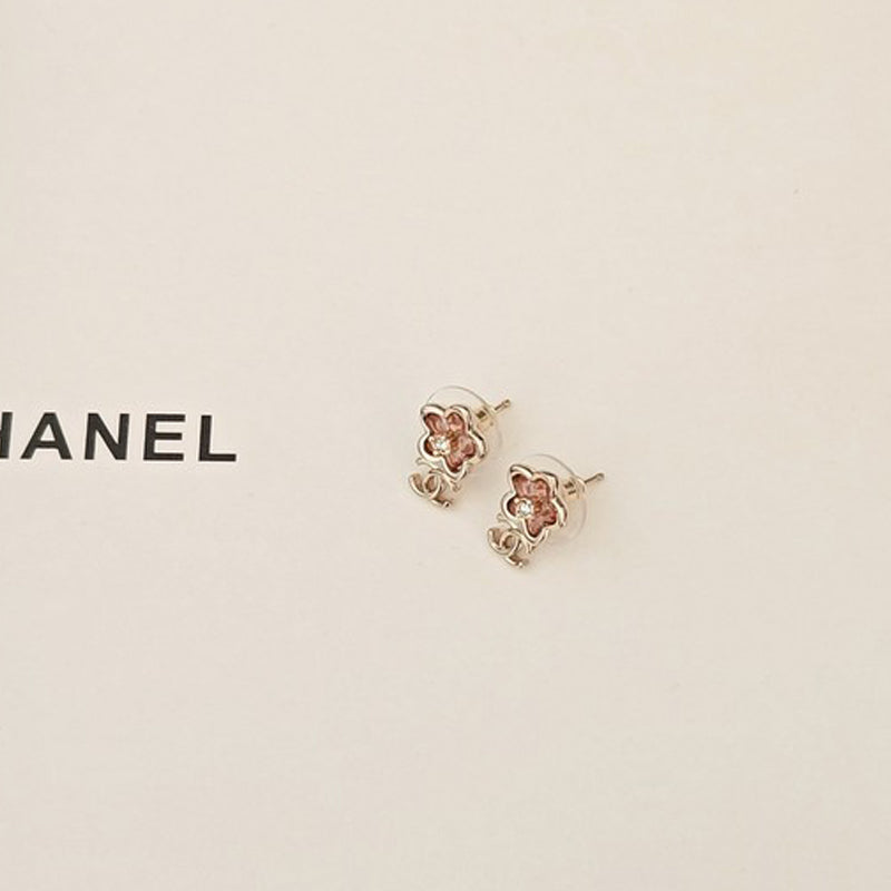 Chanel Pink Crystal 18K Gold Earrings
