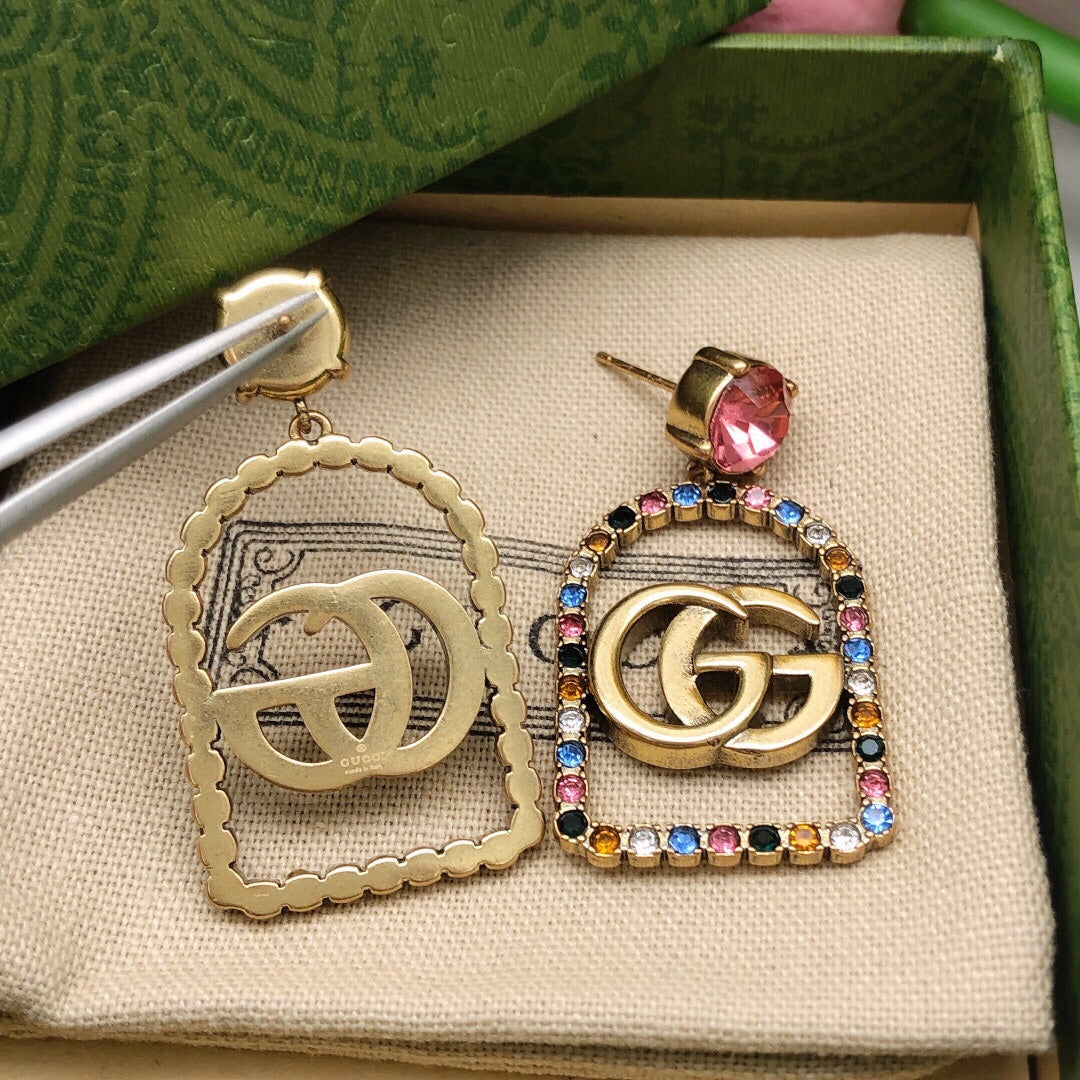 Gucci Double Color Crystals 18K Gold Earrings