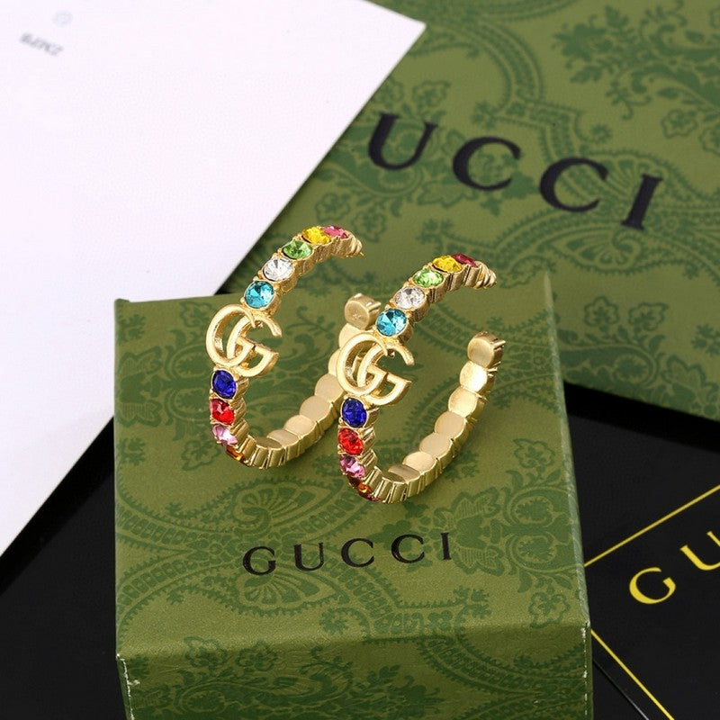 Gucci Double Color Crystal 18K Gold Earrings
