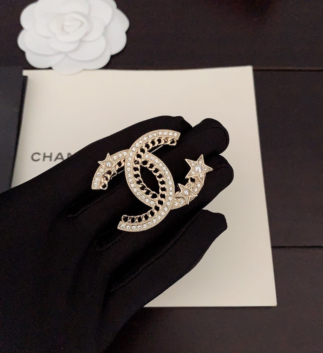Chanel Star Crystal 18K Gold Brooch