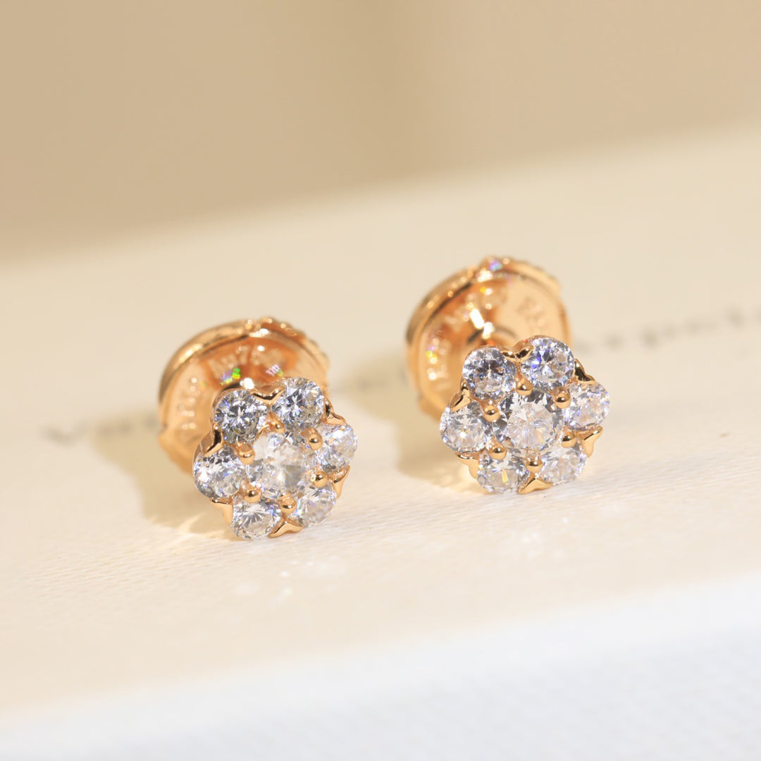 Flower Crystal 18K Gold Earrings