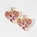Celine Pink Crystal Heart 18K Gold Earrings