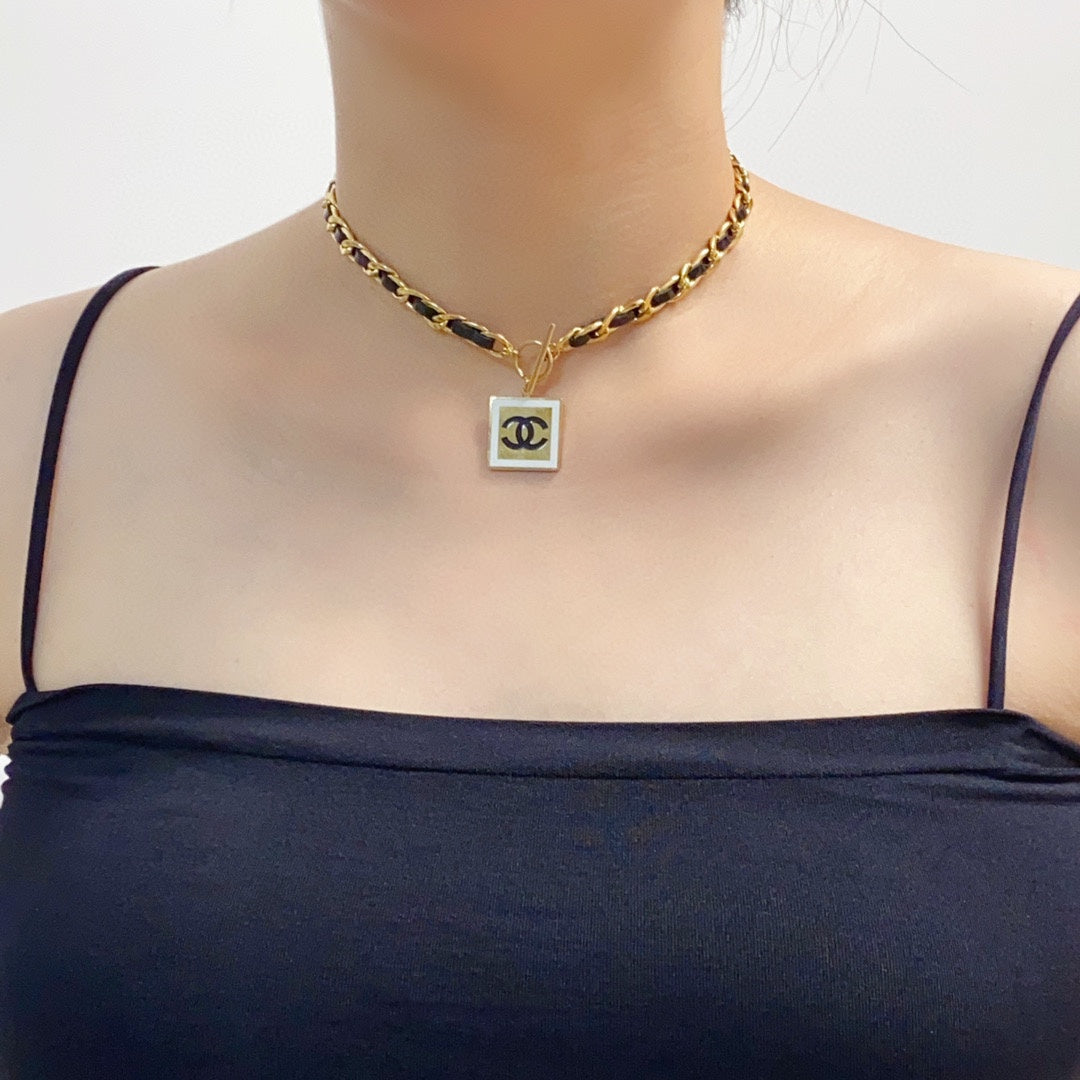 Chanel Leather Choker 18K Gold Necklace