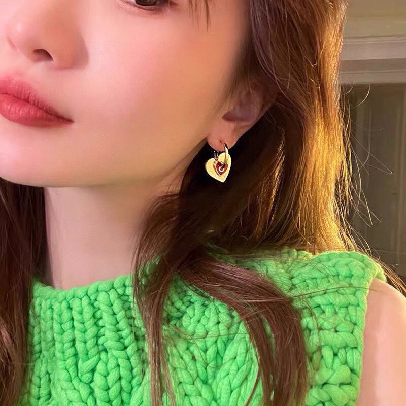 Celine Red Heart 18K Gold Earrings