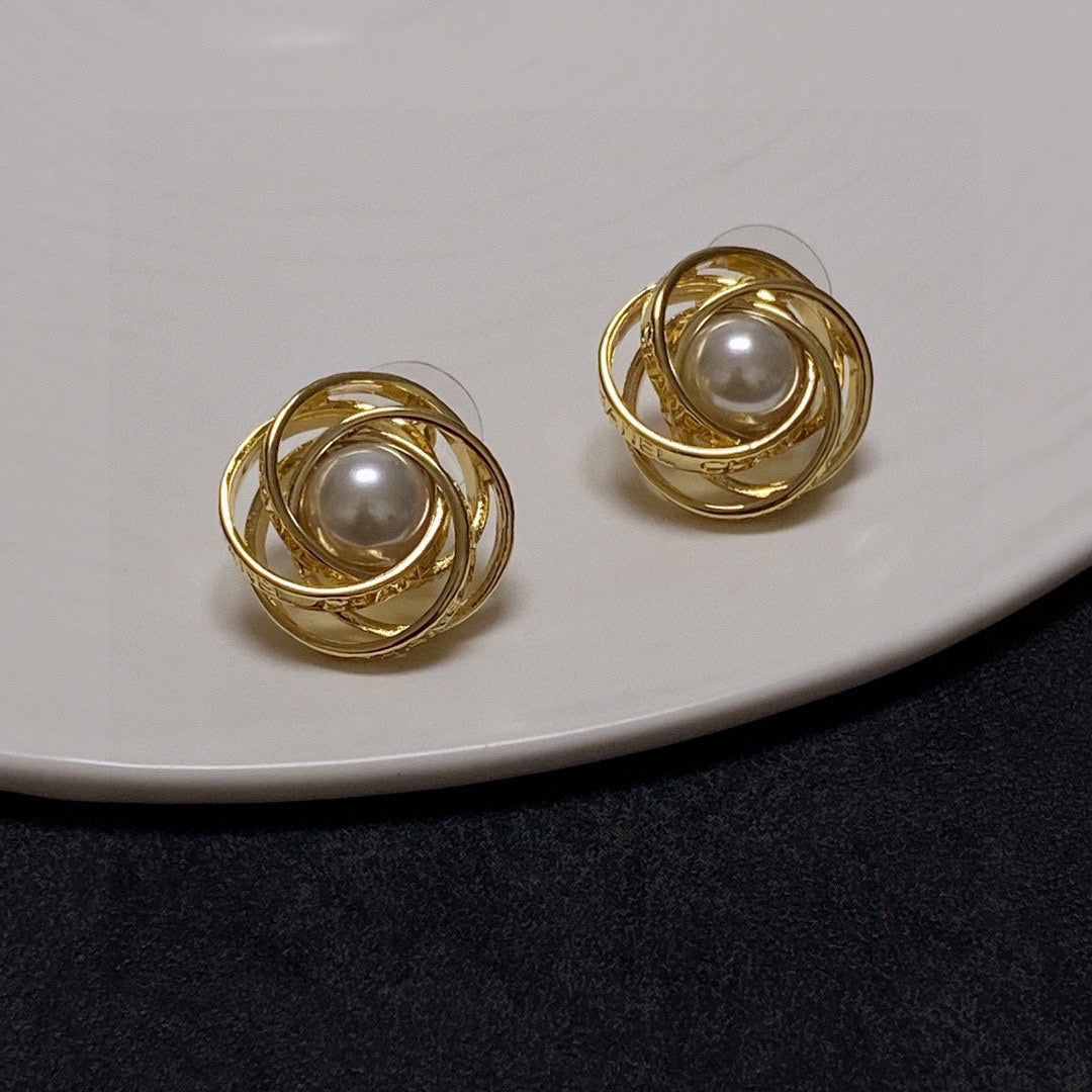 Chanel Pearl 18K Gold Earrings