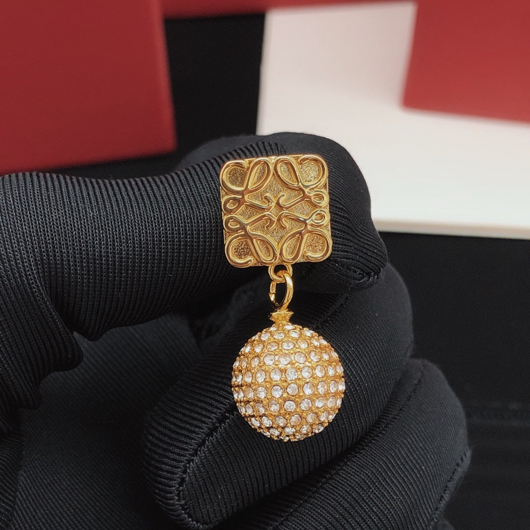 LOEWE Anagram Diamonds 18K Gold Earrings