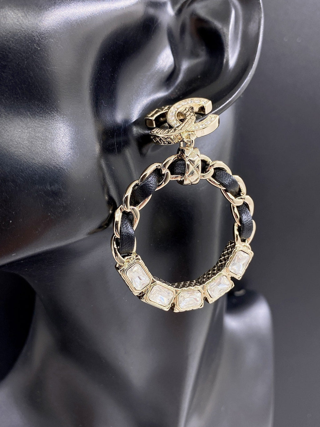 Chanel Leather Circle 18K Gold Earrings