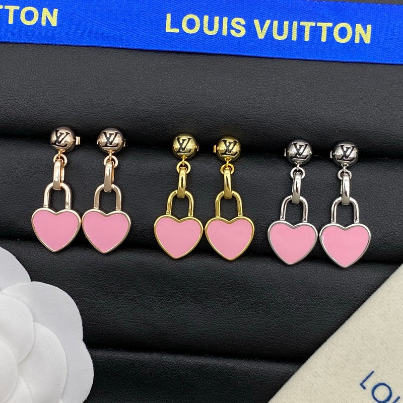 Louis Vuitton Pink Heart Gold 18K Gold Earrings