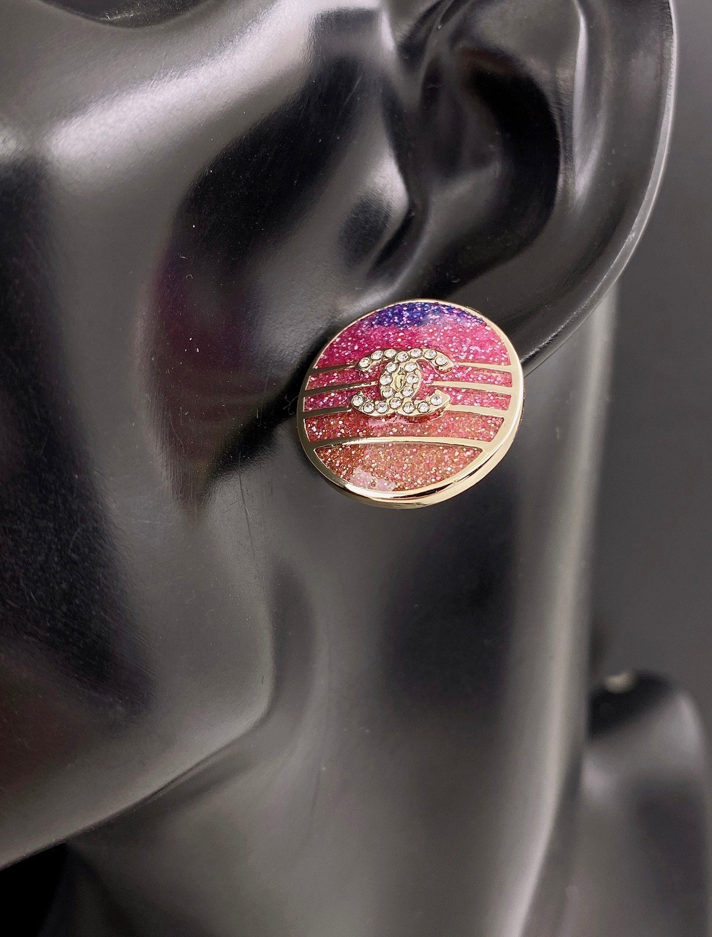 Chanel Pink Crystals 18K Gold Earrings