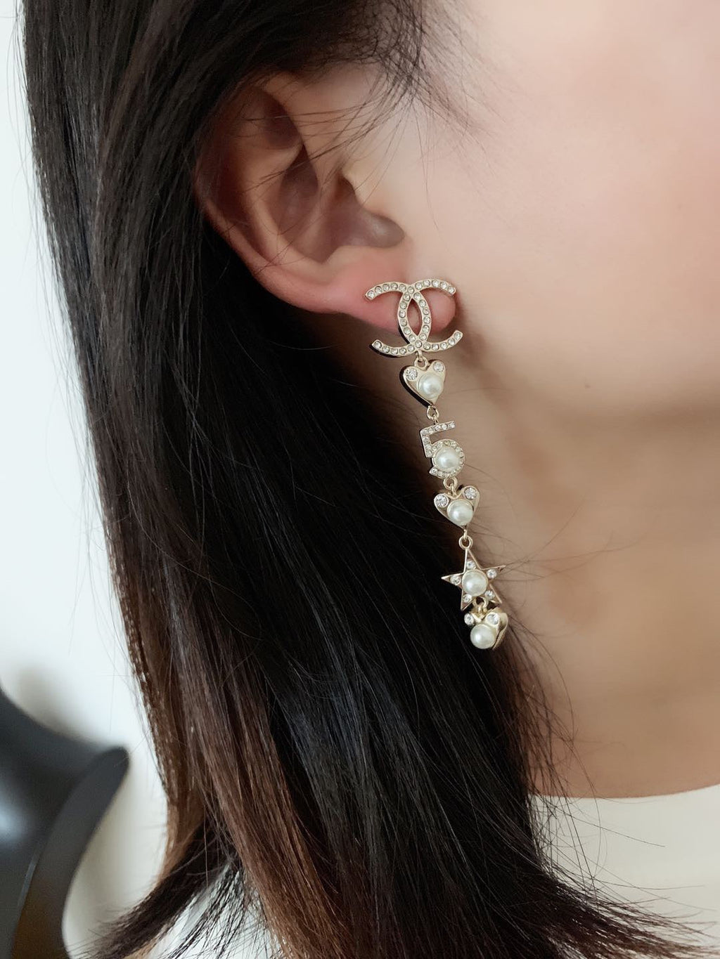 Chanel Pearl Heart 18K Gold Earrings