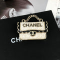 Chanel White Bag 18K Gold Brooch