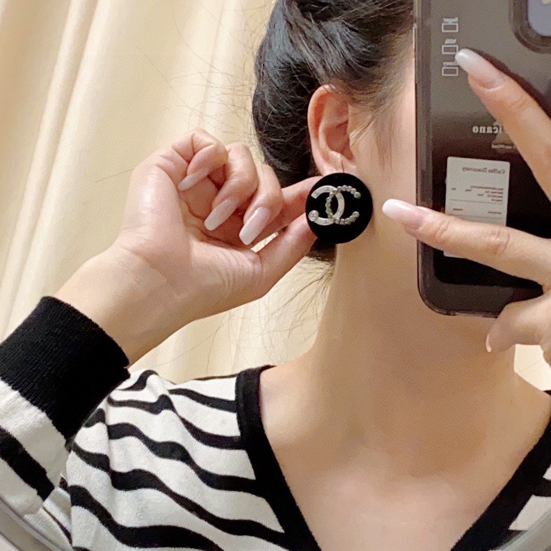 Chanel Black Resin Circle 18K Gold Earrings