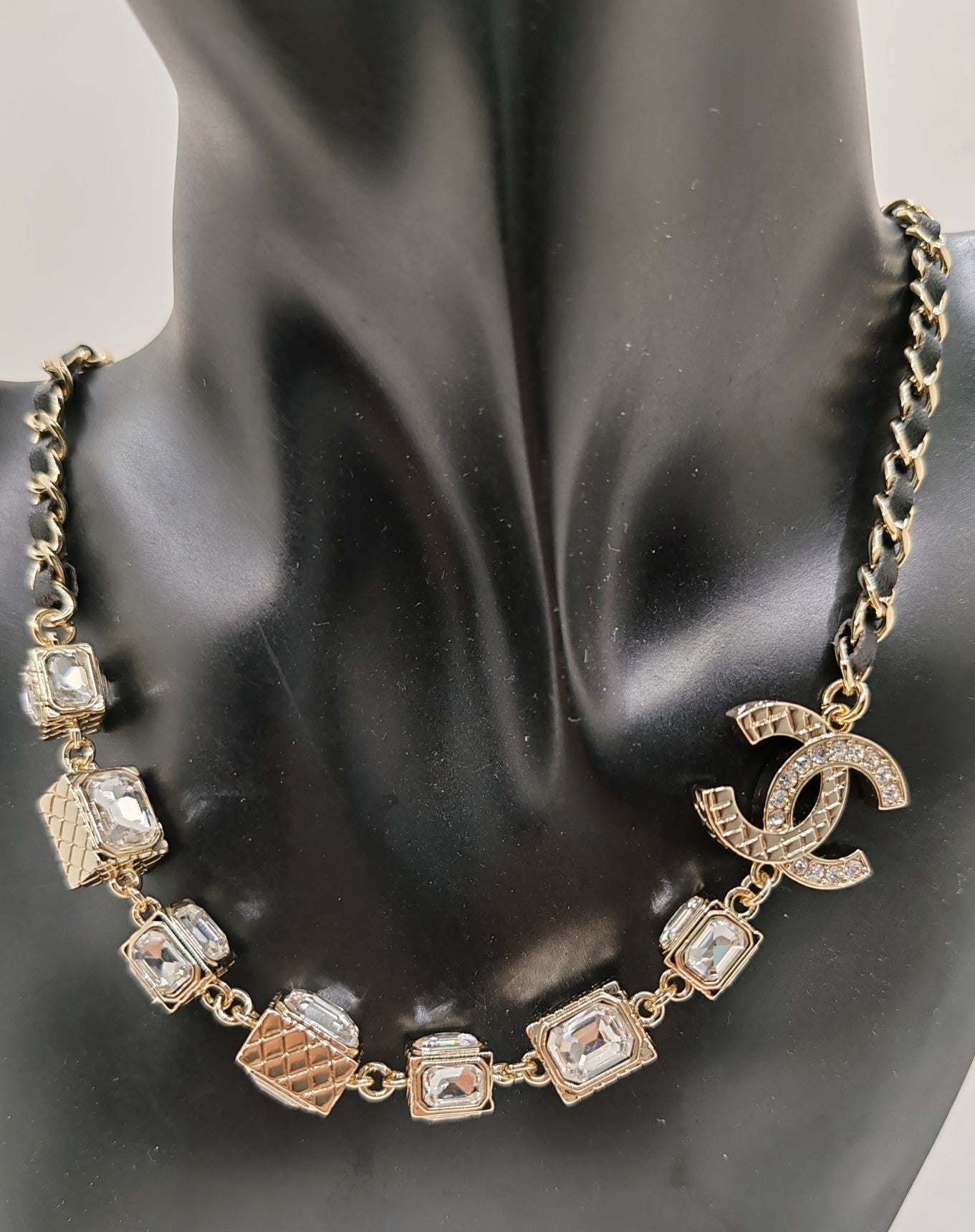 Chanel Square Crystal Choker 18K Gold Necklace