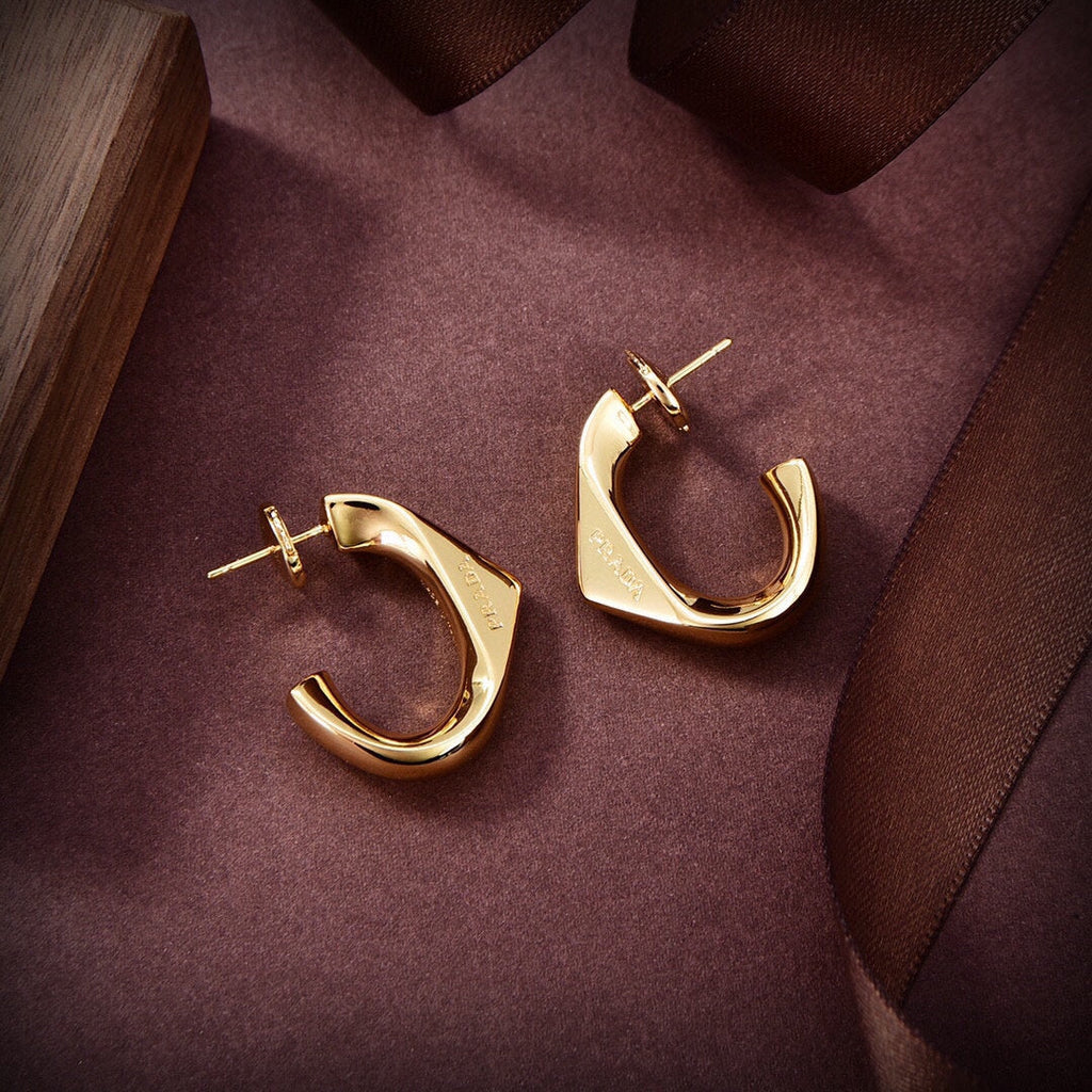 Prada Triangle Open 18K Gold Earrings