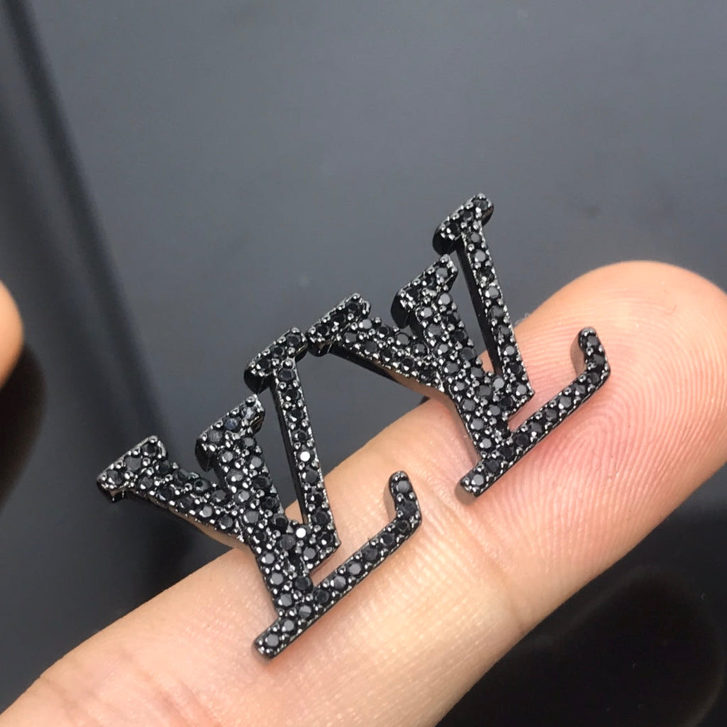 Louis Vuitton Iconic Black Crystal Stud 18K Gold Earrings