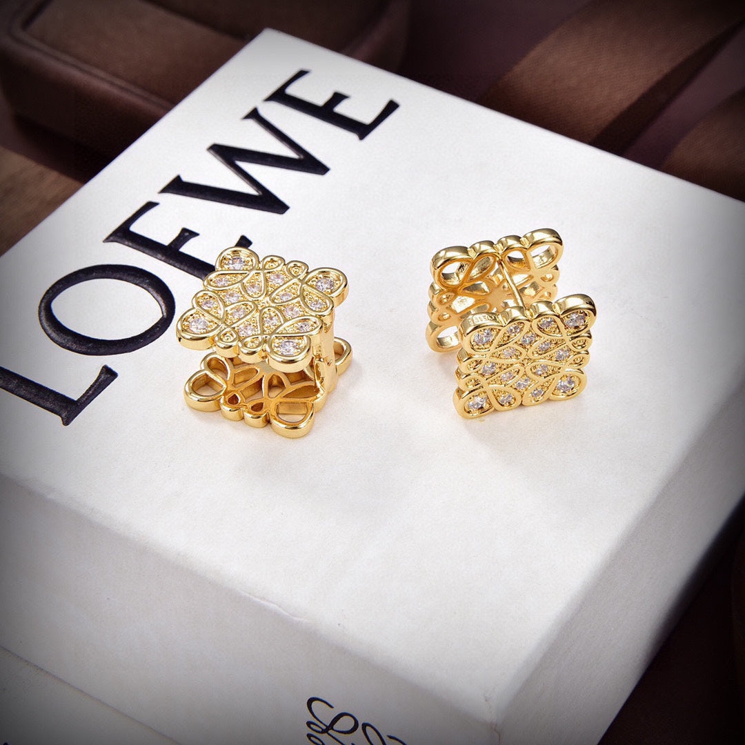LOEWE Anagram Cube Diamonds 18K Gold Earrings