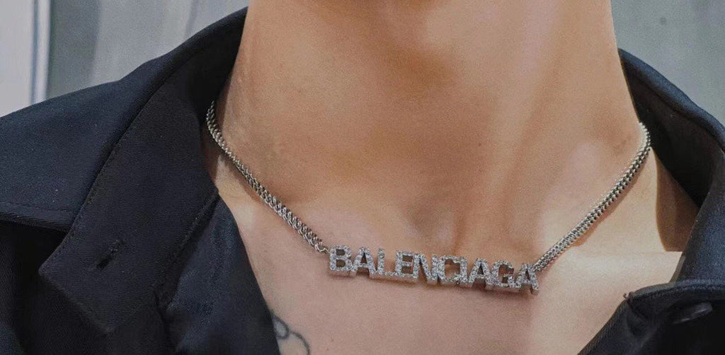 Balenciaga Typo Crystals 18K Gold Necklace
