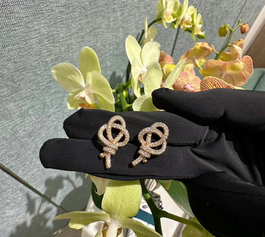 Tiffany Keys Woven Diamond 18K Gold Earrings