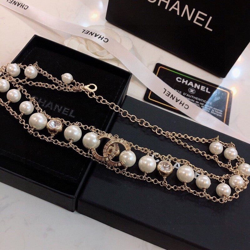 Chanel Pearl Choker Chain 18K Gold Necklace