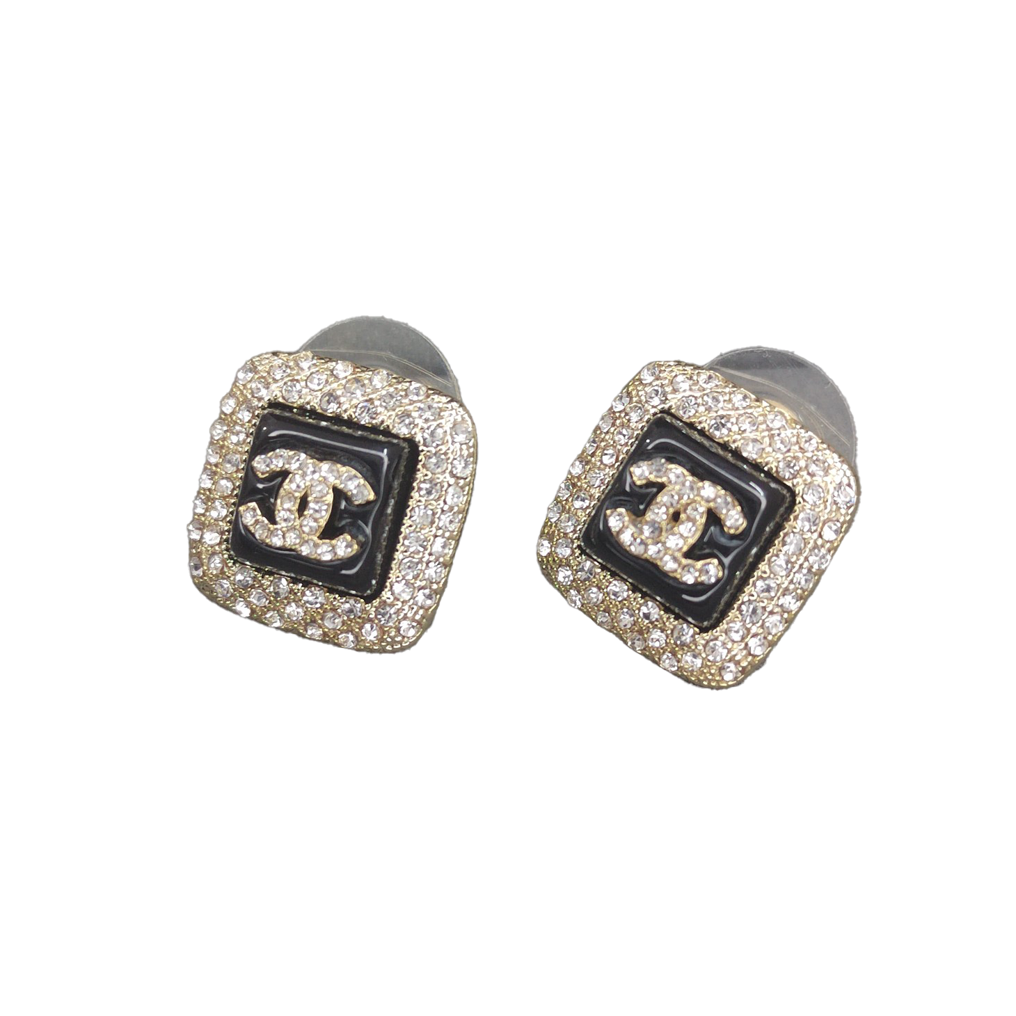 Chanel Diamond Square Black 18K Gold Earrings