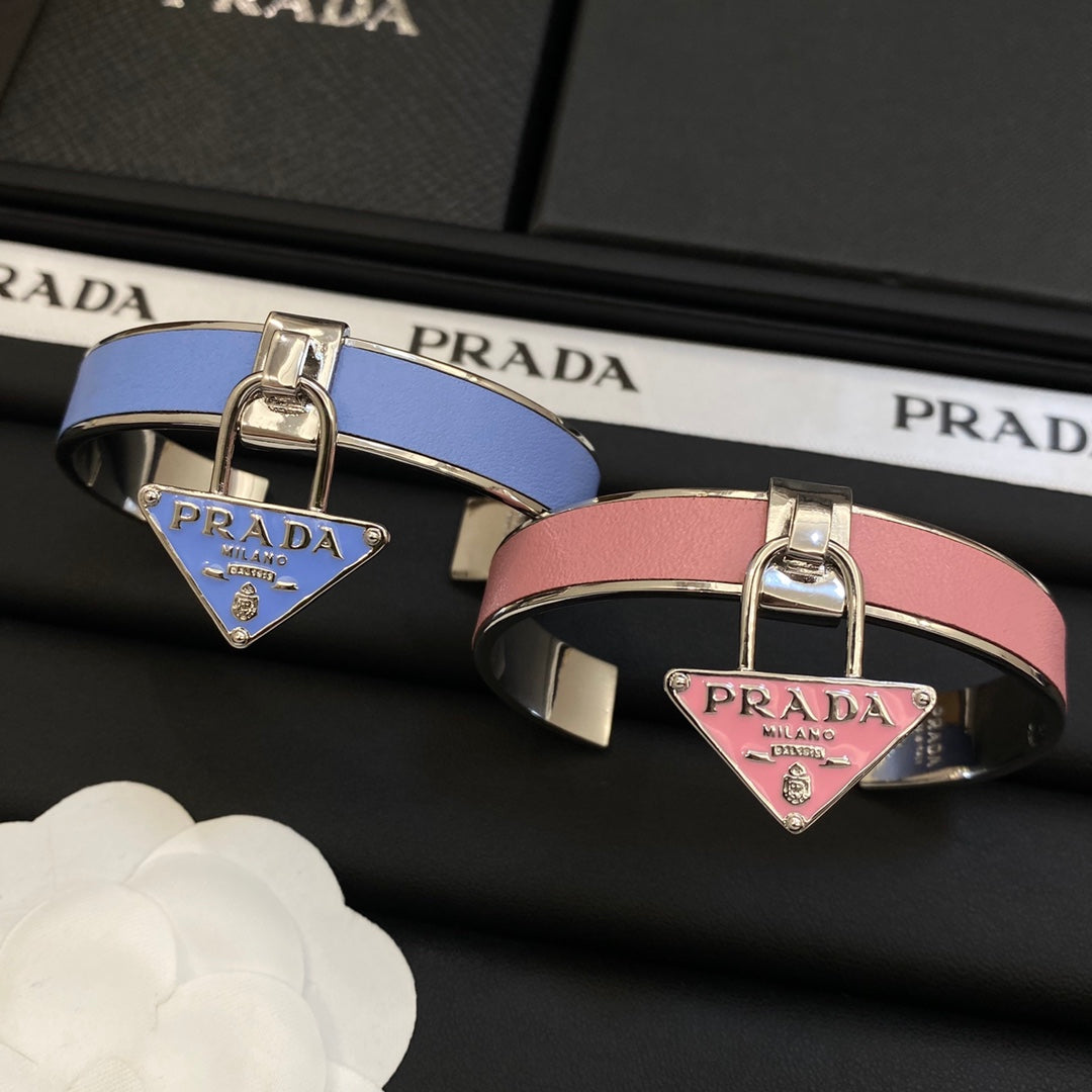 Prada Triangle Charm Cuff 18K Gold Bracelet