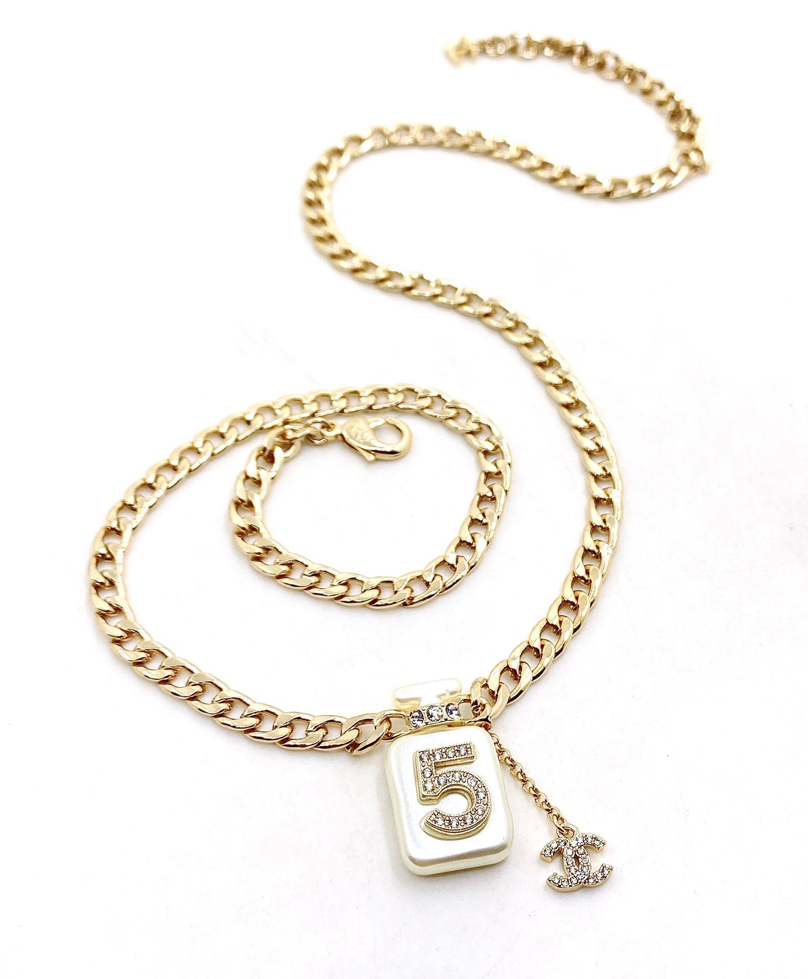 Chanel No.5 Perfume Pendant Chain 18K Gold Necklace